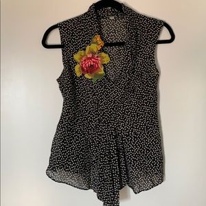 Odille polka dot blouse w/floral appliqué anthro